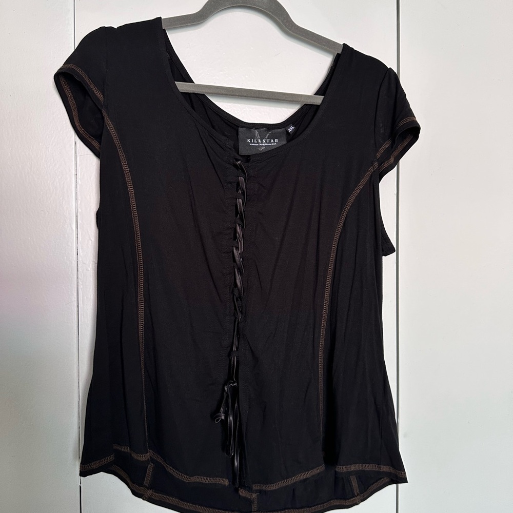 Killstar Black Lace-Up Women's Blouse 4XL